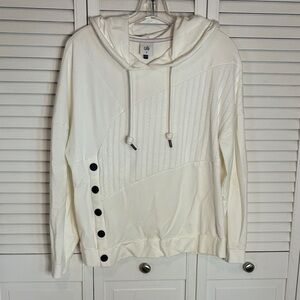 CAbi White Hoodie with Black Snap Accents style 5920